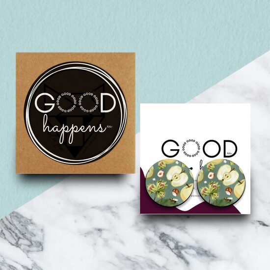 Stud earrings Apples, nuts #Green #brown